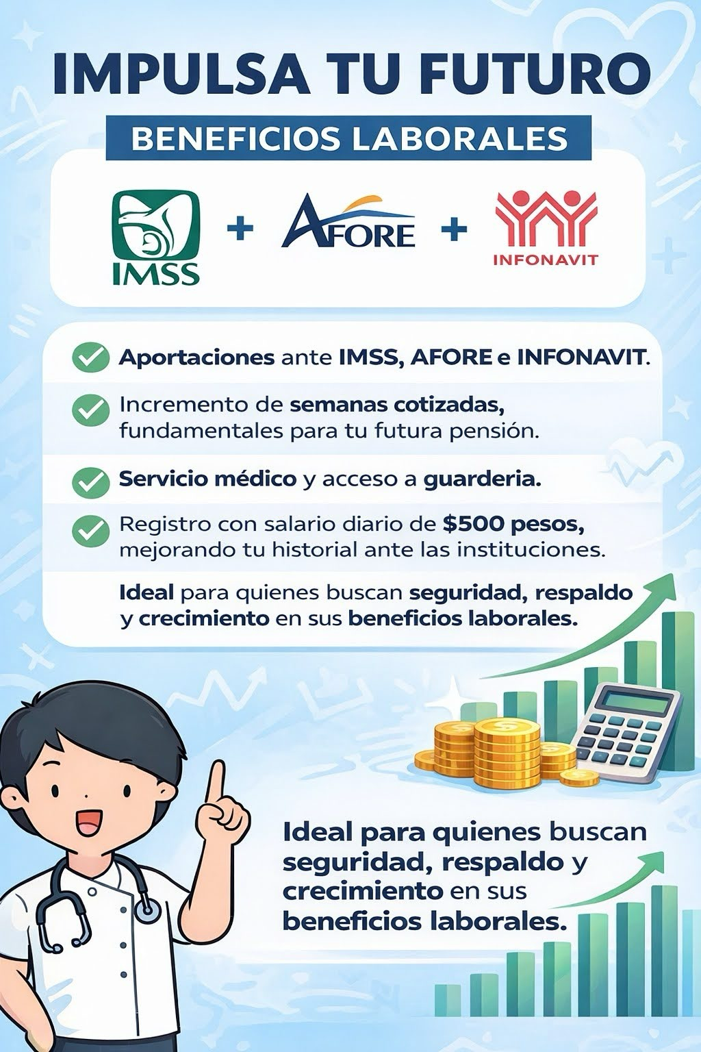 Beneficios laborales IMSS, AFORE e INFONAVIT